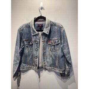 VTG‎ US Polo Assn Denim Jean Jacket Short Distressed Y2K Biker Western Chic 2XL